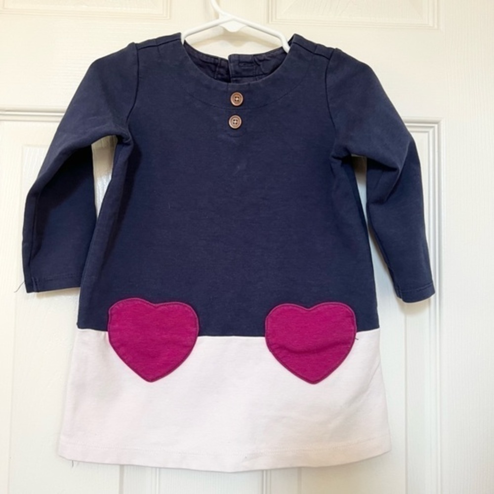 Gymboree| Toddler girl dress -blue with Purple Hearts pockets -Size 18-24 months